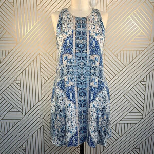 Lavender Brown‎ Blue Geometric Paisley Print Dress